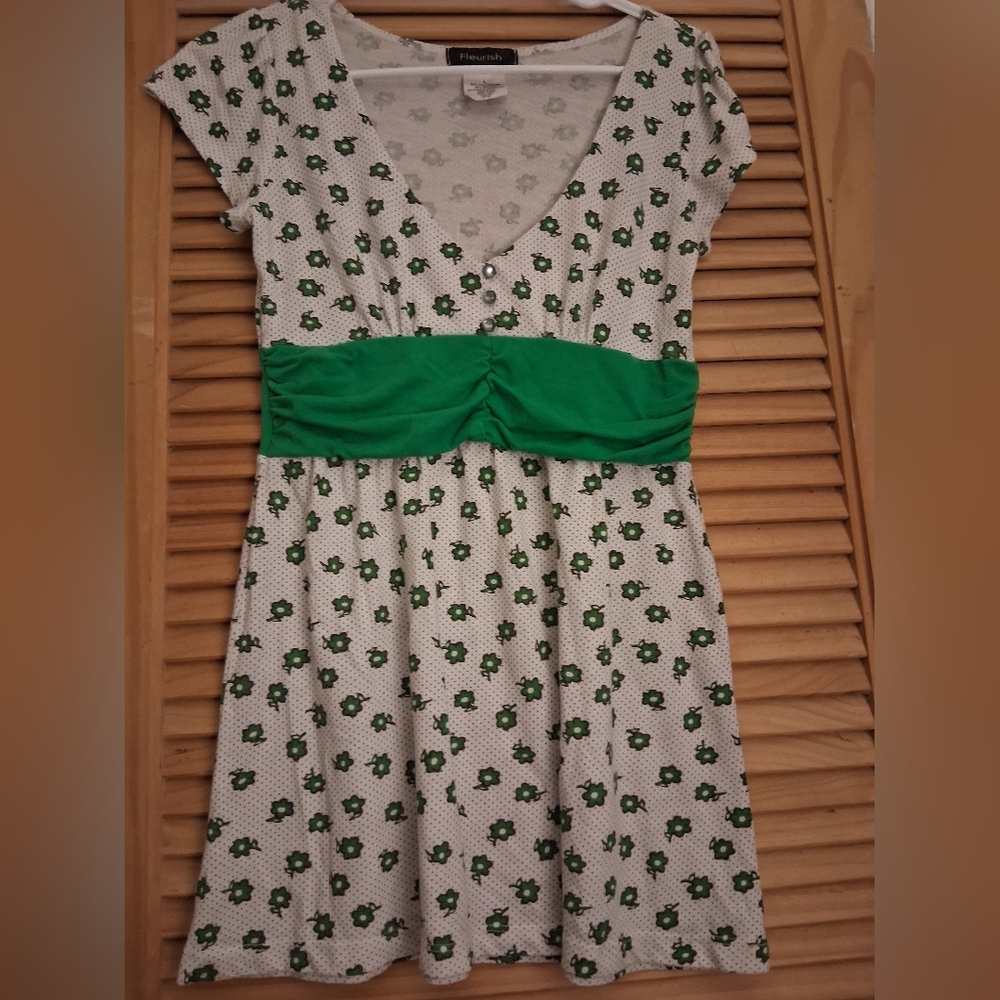 Fleurish White Dress With Green Floral Accents